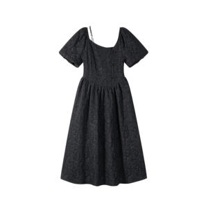 Abito estivo da donna <span class=keywords><strong>bianco</strong></span> Chic con motivo floreale in vita sottile e manica corta con <span class=keywords><strong>colletto</strong></span> quadrato <span class=keywords><strong>nero</strong></span> unico Chiffon tinto in tinta unita - Product Image 2