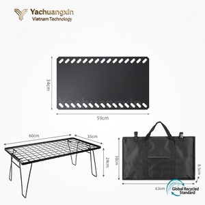 Portable Foldable Outdoor Camping Table with Lattice Design Black Metal <b>Stove</b> for Charcoal Use - Product Image 3