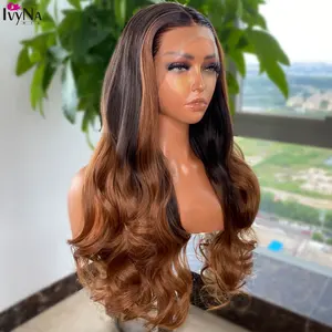 Long Body Wave Balayage Ombre Lace Wig 13x4 Futura Glueless Synthetic Lace Front Wig For Black Women Heat Resistant Fiber Wig