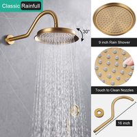 Ensemble de douche mural en laiton brossé doré non revêtu avec mitigeur de douche à effet pluie LED de 9 pouces – Système de douche pour salle de bain