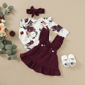 Ensemble de vêtements pour bébé fille nouveau-né, mode 2021 : Body floral, Combinaison, Hauts, T-shirt, Jupes à bretelles, Bandeau à nœud - Product Image 3