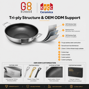 KFCC G8 Sartén <span class=keywords><strong>Wok</strong></span> de Acero Inoxidable de 3 Capas con Revestimiento Cerámico de Panal, Base Plana con Doble Asa, Compatible con Inducción - Product Image 6