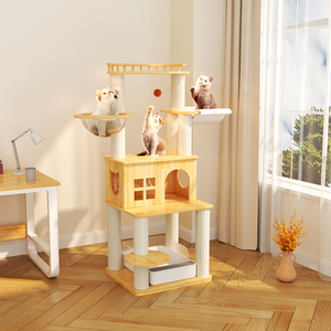 Grande maison en bois pour <span class=keywords><strong>chat</strong></span> et arbre à <span class=keywords><strong>chat</strong></span> avec condo, mobilier de jeu pour animaux de compagnie avec poteau à gratter, arbre à <span class=keywords><strong>chat</strong></span> et griffoir durables pour chatons - Product Image 2