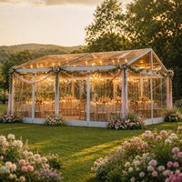 Tente de réception transparente pour mariage avec couverture en PVC transparent, structure en aluminium pour utilisation en intérieur, capacité de 1000 personnes