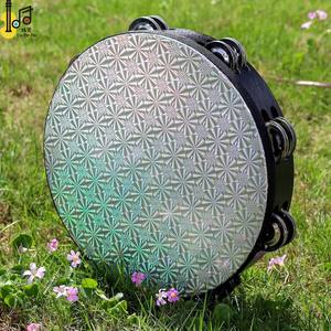 Pandereta de mano Cabeza láser intermitente de madera de doble fila 10 pulgadas 25 cm Pandereta para fiesta de baile Concierto Pandereta Precio - Product Image 3