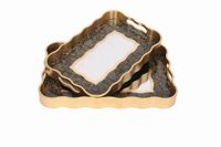 Plateaux de service modernes rectangulaires à cadre ondulé avec poignée, motif personnalisé antique, en verre et PP, pour la décoration intérieure