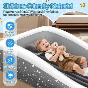 Star Pattern Kids <b>Inflatable</b> Travel Bed with Safety Rails for Toddlers Camping Home - Product Image 2