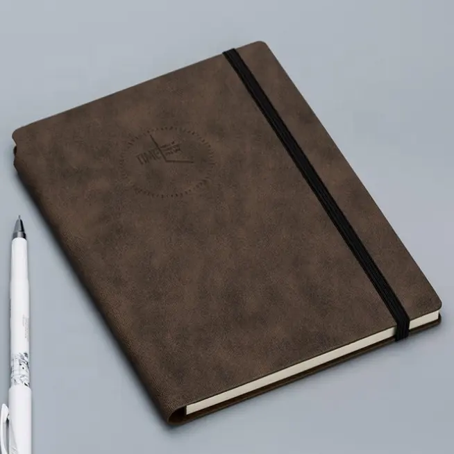 Cahier en cuir avec pages personnalisées en cuir PU fermeture à bande élastique agenda cahier d'écriture pour usage général