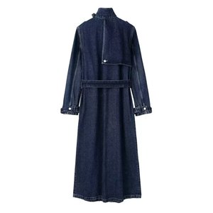 <span class=keywords><strong>Trench</strong></span> lungo X <span class=keywords><strong>donna</strong></span> Vintage inverno monopetto in Denim con colletto e cintura per l'autunno inverno blu - Product Image 2
