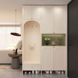 Armoire à chaussures de style crème intégrée avec <span class=keywords><strong>porte</strong></span> haute de <span class=keywords><strong>banc</strong></span> et rangement de la couche de finition pour armoire de porche d'entrée de la maison - Product Image 3