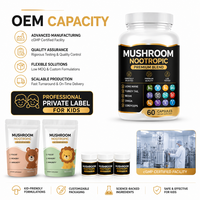 Complexe Premium 5 Champignons Nootropiques Crinière de Lion, Reishi, Cordyceps – 60 Gélules – Vitamines de Soutien Cérébral – Supplément Marque Blanche OEM
