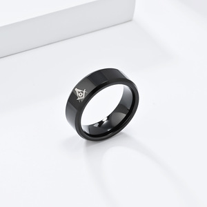 Anillos de acero de tungsteno de la francmasonería para hombre, diseño geométrico, color negro, dorado y plateado, joyería de regalo - Product Image 3