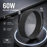 Câble de charge rapide USB-C magnétique en nickel de haute qualité 60W PD multifonctionnel durable pour téléphone portable, ordinateur portable, ordinateur, 480 Mbps