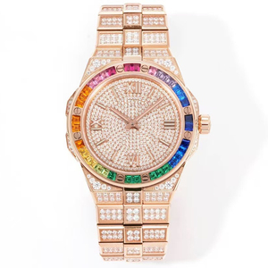 Relojes Mecánicos de Lujo para Hombre, Clásicos, Más Vendidos, Luminosos, Resistentes al Agua, con Reserva de Energía, Caja de Oro Rosa, Correa con Incrustaciones de Moissanita - Product Image 1