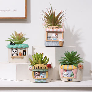 Pots à <span class=keywords><strong>plantes</strong></span> succulentes à thème ROOGO de dessin animé, personnages animaux, thé au lait/glace/<span class=keywords><strong>boulangerie</strong></span>, pot à fleurs pour bureau, maison et <span class=keywords><strong>jardin</strong></span> - Product Image 1