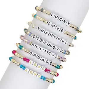 Cuentas de letras cuadradas de estilo étnico bohemio, cuentas de cobre, pulsera de cuentas de letras hechas a mano de cristal