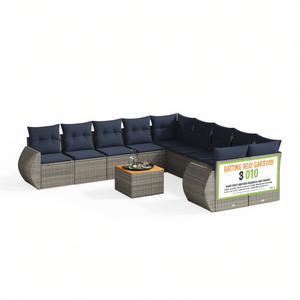 Ensemble de canapés de jardin en polyrotin gris avec coussins, 10+ places, mobilier d'extérieur, design contemporain - Product Image 1