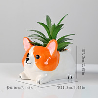 Nouveau pot de fleurs en céramique export, motif animal de dessin animé, pot mignon en forme de chien Corgi