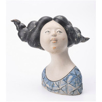Fille en bleu fait à la main Artware décorations Figurine Sculpture en céramique ornement pour la décoration d'hôtel
