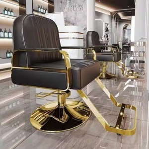 High-end Hair Salon Furniture <b>Armchair</b> Can Rotate and Lift Stainless Steel <b>Black</b> Metal Barber Chair - Product Image 6