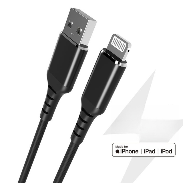 MFI Certified Tinned Copper Braided USB Cable 1m USB-A to 8Pin 3A Fast Charging for iPhone Android Mobile Phones & Computers