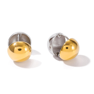 Stainless Steel Ball <b>Cuff</b> <b>Earrings</b> Hollow Hemispherical Geometric Design Fashion Jewelry - Product Image 5
