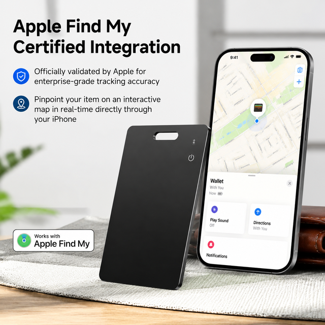 Ultra-Thin Magnetic Charging Smart Tracker Card MFi Certified, Works with Apple Find My App, Slim Wallet Item Finder Card