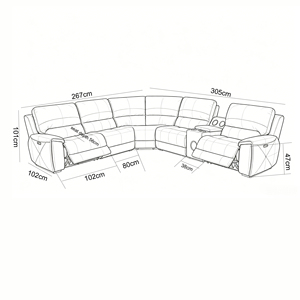 Divano componibile a L in tessuto, moderno, reclinabile, con altoparlante, lussuoso, per <span class=keywords><strong>soggiorno</strong></span> - Product Image 5