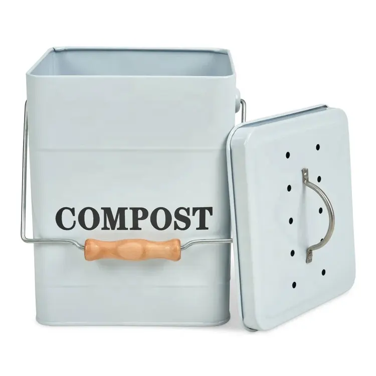 Umwelt freundlicher 3 L Metall-Innen kompost behälter Verzinkter Stahl-Lebensmittel abfall behälter Küchen kompost behälter für Theke