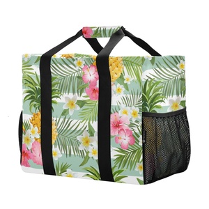 Women's Large Capacity <b>Folding</b> Tote Handbag with Hawaii Tropical Flower Custom Design Reusable Shopping Cooler <b>Bag</b> with Logo - Product Image 1