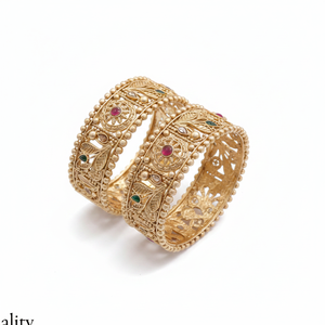 Juego de brazaletes Kada abribles, chapados en oro, con piedra Pota, joyería fina - Product Image 2