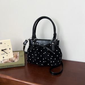 Women Polka Dot Handbag Pleated <b>Bow</b> Decor Small Tote Bag Removable Strap Crossbody Shoulder Bag For Daily Use - Product Image 5