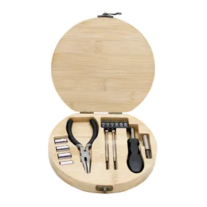 20pcs Tool Set In Custom Circular Bamboo Case New Design Full Wood Multi-function 1/4"Socket 4.5"Long Nose Pliers Tool Set