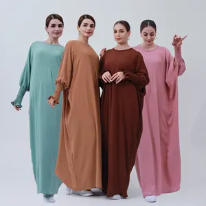 הסיטונאי ראמאדן צנוע dubai abaya בגדים אילמים מול רוכסן פרפר גב אבאיה קרפ אבאיה קרפ ג 'אז נשים מוסלמי חיג' אב