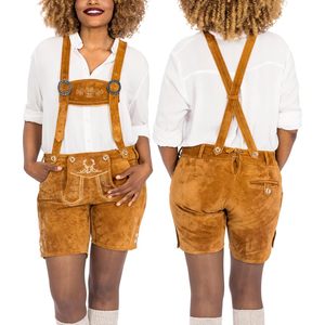 Shorts en Lederhosen pour femmes, style bavarois, couleur brun clair, authentique costume d'Oktoberfest, matière en laine respirante - Product Image 1