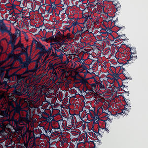 YY 高品質 花柄 バラ模様 コットン・ナイロン混紡 レッド アイラッシュコード アフリカンレース生地 女性用・パーティードレス用 - Product Image 1