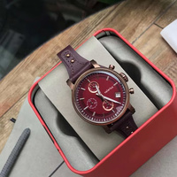 Jam Tangan Pria Quartz Valerius Logo Kustom, Kronograf Tanggal Tali Kulit PU Biru Tua, Arloji Bisnis