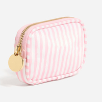 Pochette cosmétique mini mignonne en nylon à rayures verticales style preppy Royal Fair avec tirette de fermeture éclair circulaire dorée, organisateur de porte-monnaie