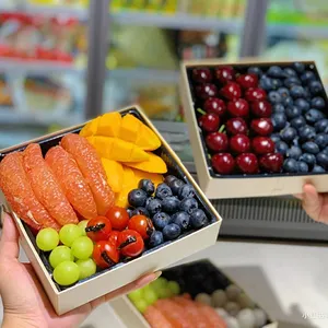 Biologisch Afbreekbaar Food Grade Houten Fruit Verpakking Doos Hoge Kwaliteit Fruit Verpakking Groente Fruit Aardbei Picknick Doos