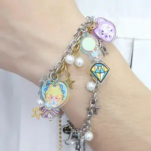 Vograce Oem kustom dicetak Anime DIY akrilik pesona dekorasi tangan gelang logam