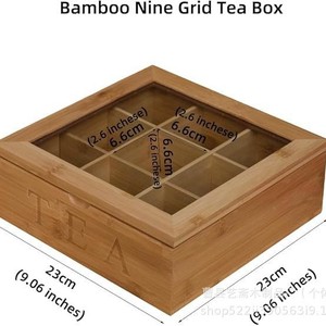 Bamboo <b>Tea</b> Storage <b>Box</b> Square Nine Compartment Desktop Organizer With Partitions For Household Use - Product Image 5
