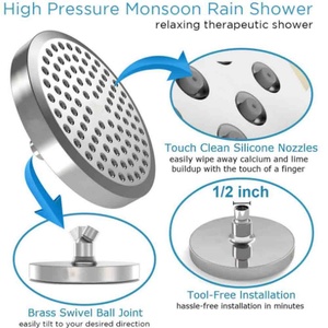 Cabezal de Ducha de Lluvia Cromado de 6 Pulgadas con Rosca de 1/2 Pulgada, Alto Flujo, Alta Presión, Rotación de 360 Grados, Redondo - Product Image 3
