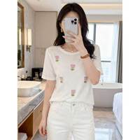 T-shirt ample pour femme à col rond, motif floral 3D, nouvelle collection été, vente en gros pour boutiques