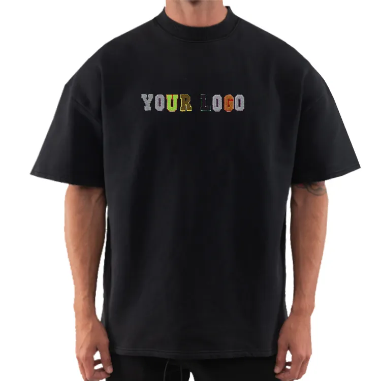 250 gsm Drop-Shoulder-Grafik Schwergewicht-T-Shirt Luxus einfarbig Schwere Baumwolle Streetwear kastenförmige übergroße T-Shirts Herren individuelles T-Shirt