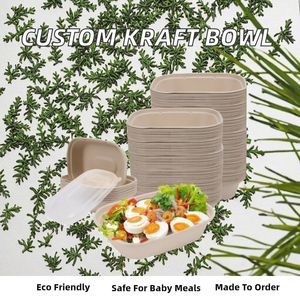 Bol jetable biodégradable en pulpe de papier kraft et bagasse pour aliments pour bébés, personnalisable avec couvercle, gaufrage et dorure à chaud - Product Image 2