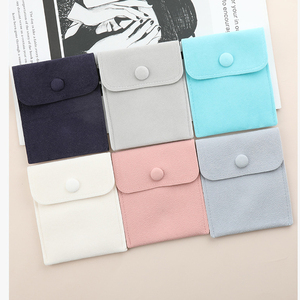 Custom Logo Button Closure Flat Suede Velvet Recyclable Handmade Jewelry Packaging Pouch Pink Pocket Envelope Gift Bag Necklaces - Product Image 6