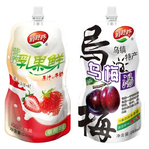 Bolsas de bebidas impresas personalizadas para jugo de fruta Bolsa de embalaje de papel de aluminio Bolsa de pie con pico