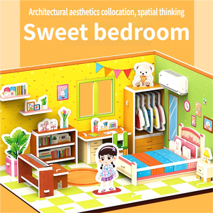โมเดลบ้านประกอบ 3 มิติ ตัวต่อกระดาษ DIY เฟอร์นิเจอร์กระดาษแข็ง ของเล่นประกอบเอง ของเล่นเสริมพัฒนาการสำหรับเด็ก - Product Image 3