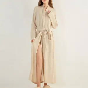 Long Sleeve Deep Wraps 100% Cashmere Cotton Wool Robes Dressing Gown Sexy Sweater Cardigan Bathrobe For Women