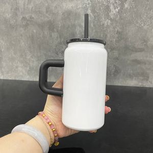 Vaso Térmico de Acero Inoxidable con Aislamiento al Vacío para Sublimación, Blanco, 16oz, con Asa de Colores, desde Almacén de EE. UU. - Product Image 3
